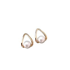 Gold and Pearl Geometric Stud Earrings